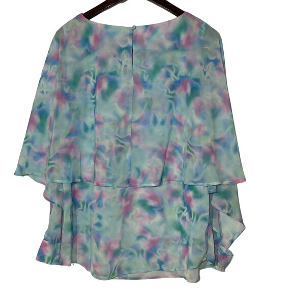 Soft Surroundings Watercolor Pastel Tie Dye Layered Ponchp Blouse  Sz MED - Picture 2 of 8